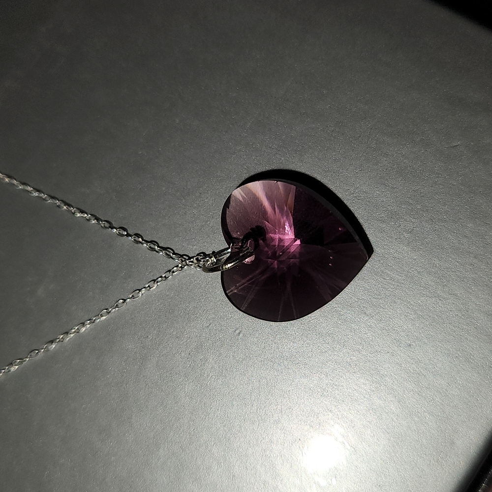Macy's Crystal Heart Crystal 18" Pendant Necklace in Sterling Silver Purple